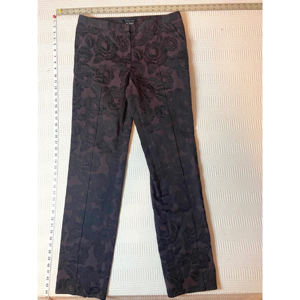 Etcetera Floral Jacquard Pants Womens 10 Plum Black Damask Straight Leg Trousers